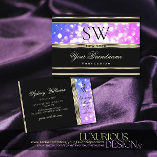Rosa Lila Gnistra Glitter Monogram Black Guld Visitkort