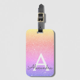 Rosa Lila Gnistra Glitter Monogram Namn Bagagebricka