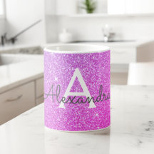 Rosa Lila Gnistra Glitter Monogram Namn Initial