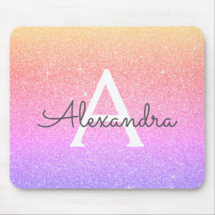 Rosa Lila Gnistra Glitter Monogram Namn Mousepad Musmatta