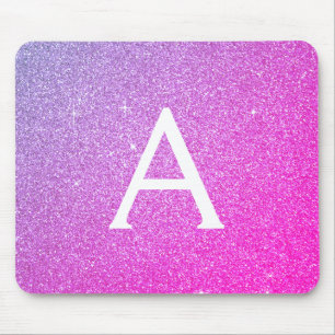 Rosa Lila Gnistra Glitter Monogram Namn Mousepad Musmatta