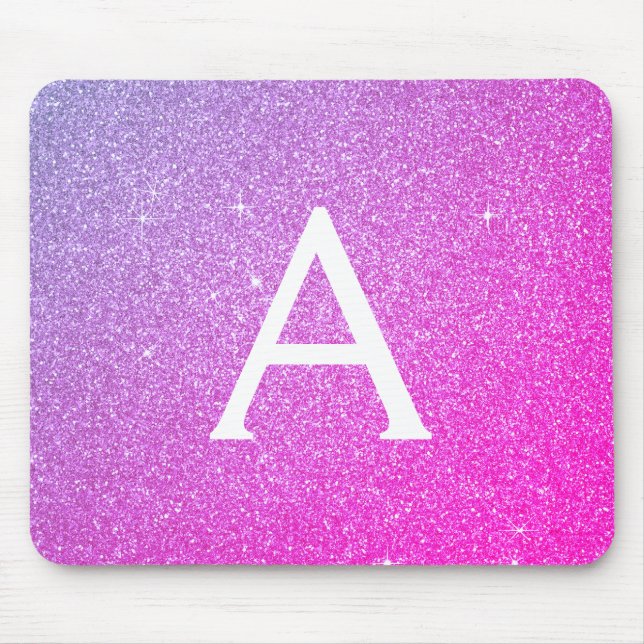 Rosa Lila Gnistra Glitter Monogram Namn Mousepad Musmatta (Framsidan)