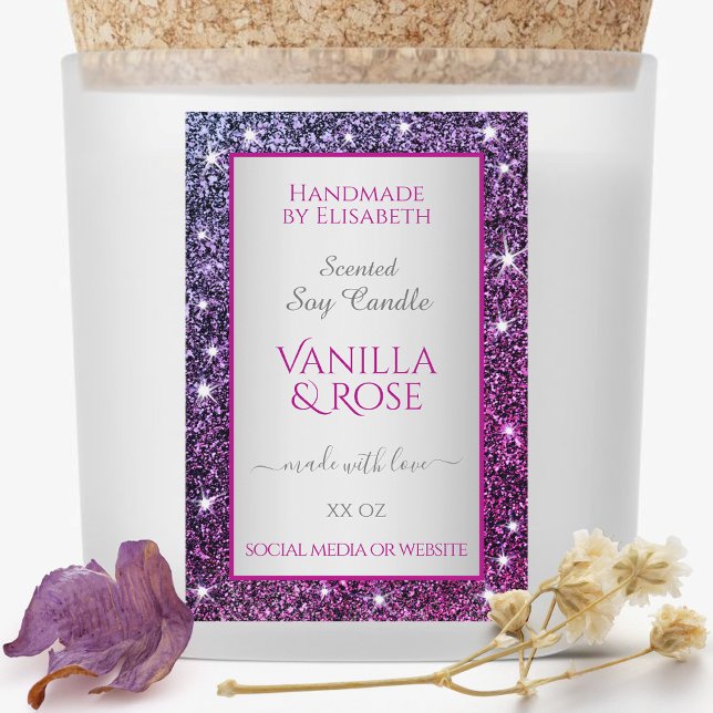 Rosa Lila Gnistra Glitter Product Labels Beauty an Mat Etikett (Skapare uppladdad)