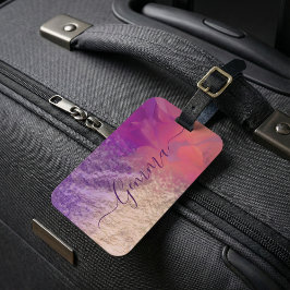 Rosa Lila Gold Foil Glitter Calligraphy Script Bagagebricka