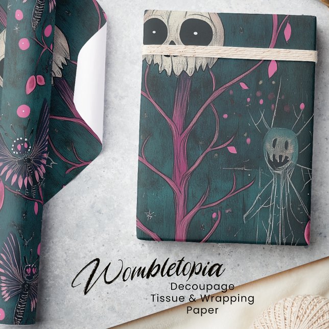 Rosa & Lila Gothic Halloween Döskallars & Flowers Presentpapper (Skapare uppladdad)