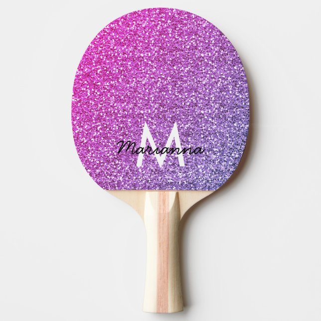 Rosa Lila Gradient Glitter Girly Personlig Pingisracket (Framsidan)