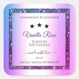 Rosa Lila Gradient Glitter Spark-produktetiketter Fyrkantigt Klistermärke