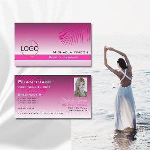 Rosa Lila Gradient Handflatan Löv med Logotyp och Visitkort