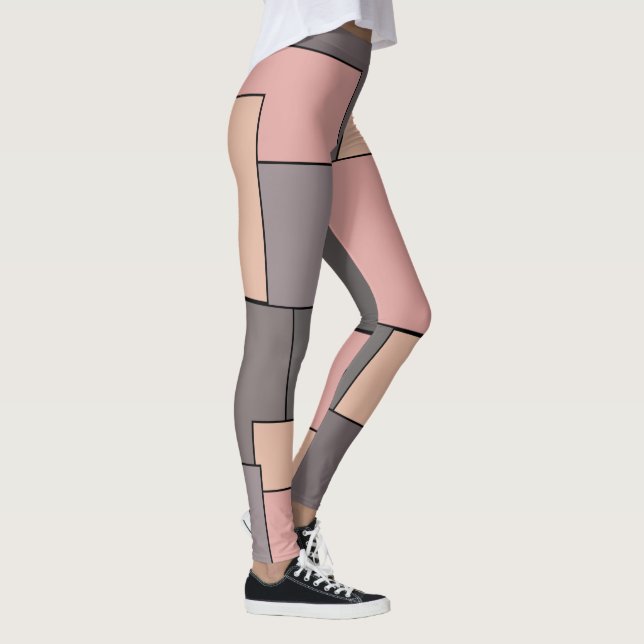 Rosa lila grått geometrisk mönster leggings (Höger)