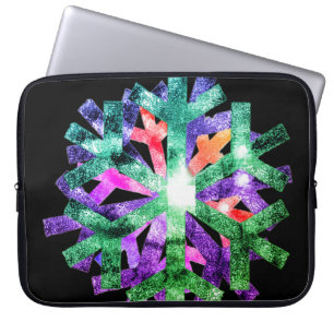 Rosa, lila + gröna snöflingor på elektronikpåse laptop fodral