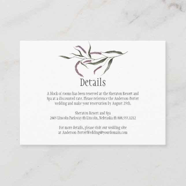 Rosa Lila Grönt Blommigt Information om djurutrymm Tilläggskort (Framsida)