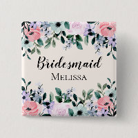 Rosa Lila & Grönt Blommigt Vattenfärg Bridesmaid