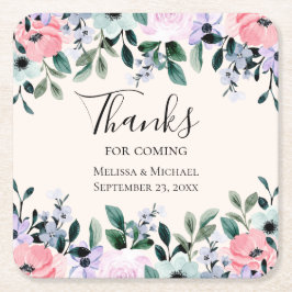 Rosa Lila & Grönt Blommigt Vattenfärg Bröllop Underlägg Papper Kvadrat