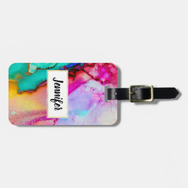 Rosa Lila Grönt Marble Abstrakt Vattenfärg Bagagebricka