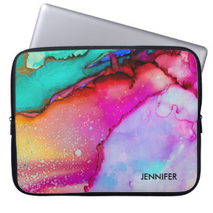 Rosa Lila Grönt Marble Abstrakt Vattenfärg Laptop Fodral