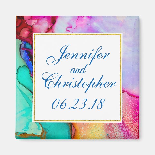 Rosa Lila Grönt Marble Abstrakt Vattenfärg Magnet (Framsidan)