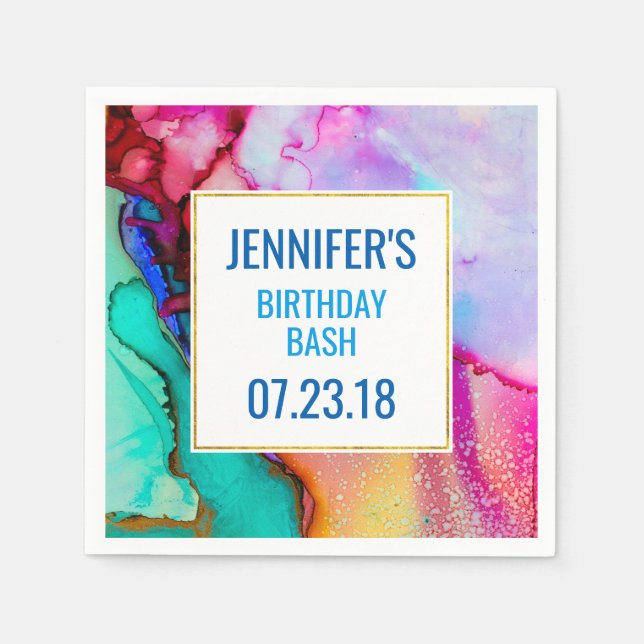 Rosa Lila Grönt Marble Abstrakt Vattenfärg Pappersservett (Framsidan)