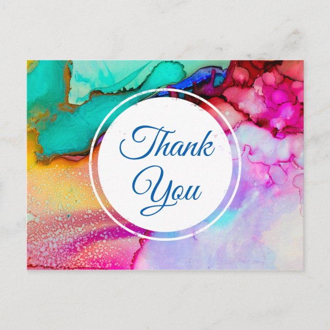 Rosa Lila Grönt Marble Abstrakt Vattenfärg Vykort (Framsida)