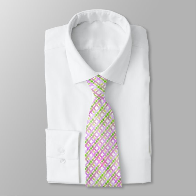 Rosa Lila Grönt Pastel Play Neck Tie Slips (Bunden)