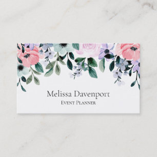 Rosa Lila Grönt Watercolor Blommigt Gräns Visitkort