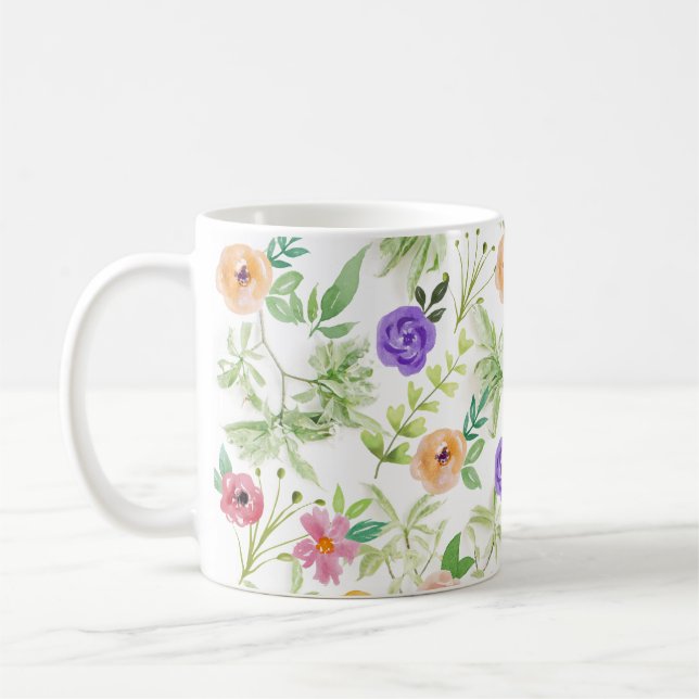 Rosa Lila Gul Blommig Blommor Kaffemugg (Vänster)