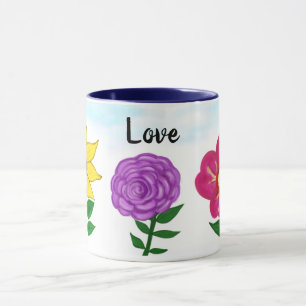 Rosa Lila Gula blommor Kärlek Mugg