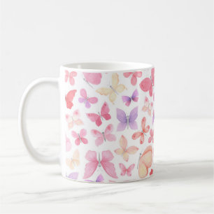 Rosa Lila Gula Fjärilar Kaffemugg