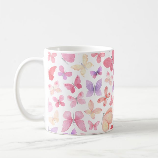 Rosa Lila Gula Fjärilar Kaffemugg (Vänster)