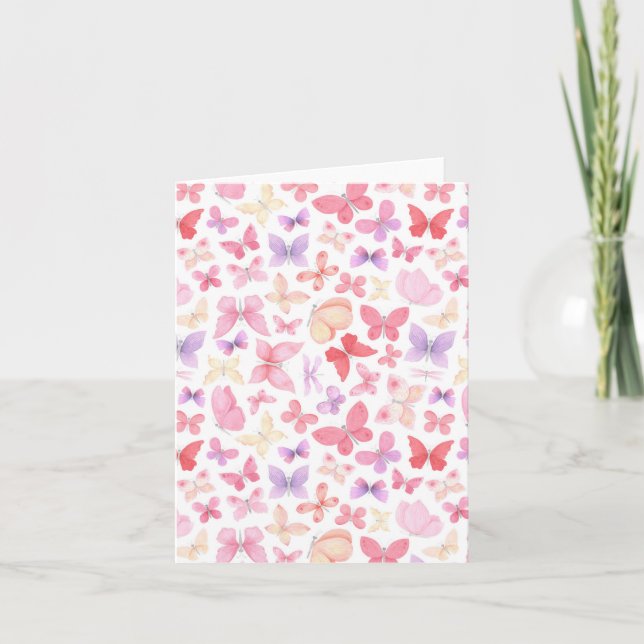 Rosa Lila Gula Fjärilar Tack ihopfallad Anteckningskort (Framsida)