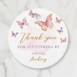 Rosa Lila Guld Butterfly Girl Baby Shower Gåvor Etiketter