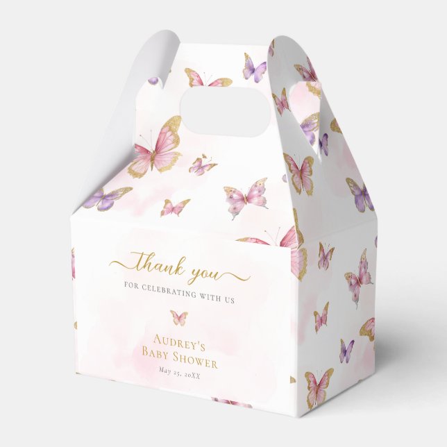 Rosa Lila Guld Butterfly Girl Baby Shower Presentaskar (Framsidan Sidan)