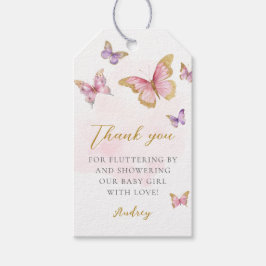 Rosa Lila Guld Butterfly Girl Baby Shower Presentetikett