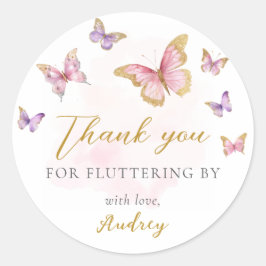 Rosa Lila Guld Butterfly Girl Baby Shower Runt Klistermärke