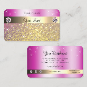 Rosa Lila Guld Glitter med diamanter Visitkort