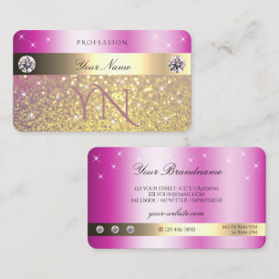 Rosa Lila Guld Glitter med Initialer Visitkort