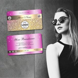 Rosa Lila Guld Glitter med Logotyp Modern Visitkort