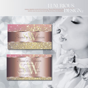 Rosa Lila Guld Glitter Stars Monogram Ro Guld Visitkort