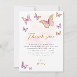 Rosa Lila Guld Little Butterfly Girl Baby Shower Tack Kort