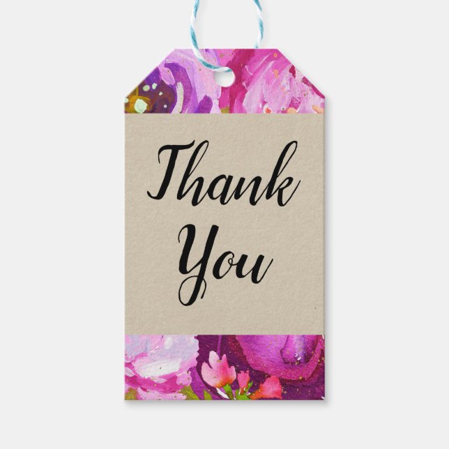 Rosa lila guld modern blomsterfavorit presentetikett (Framsidan)