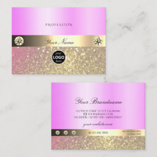 Rosa Lila Guld Pärlande Glitter och Logotyp Visitkort