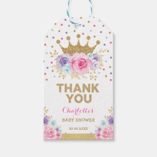 Rosa Lila Guld Princess Krona Baby Shower Girl Gir Presentetikett