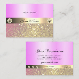 Rosa Lila Guld Sparkling Glitter Diamonds Visitkort