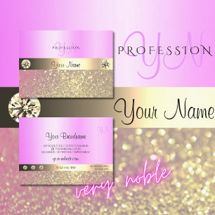 Rosa Lila Guld Sparkling Glitter Monogram Visitkort
