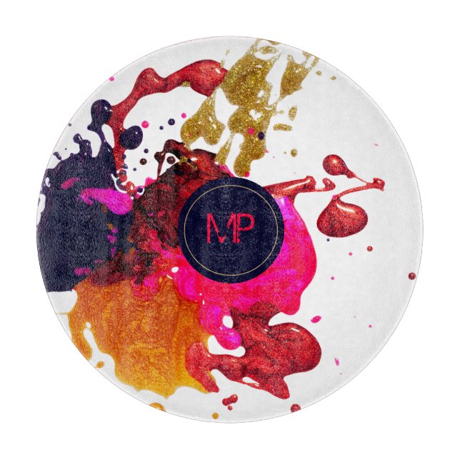 Rosa Lila Guld Splatter Monogram (Framsidan)