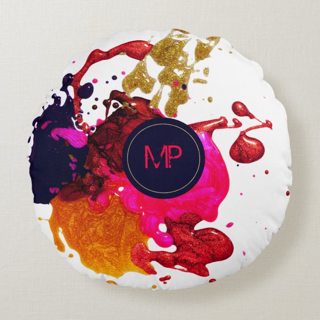 Rosa Lila Guld Splatter Monogram Dekorativ kudde (Framsidan)