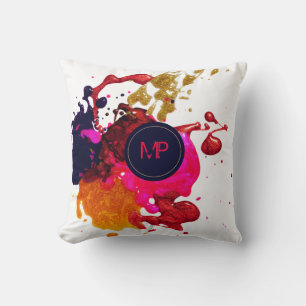 Rosa Lila Guld Splatter Monogram Kudde