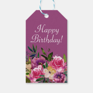 Rosa Lila Gult Blommig Födelsedag Grattis På Födel Presentetikett