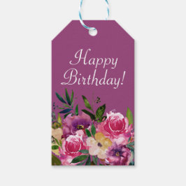 Rosa Lila Gult Blommigt Birthday Grattis på födels Presentetikett