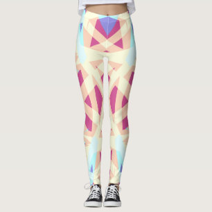 Rosa Lila Gult Blue Abstrakt Geometric Mönster Leggings