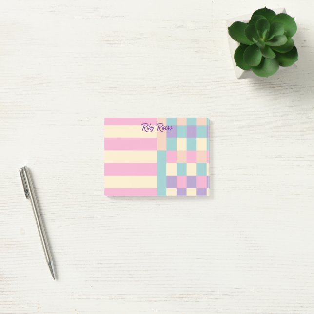 Rosa Lila Gult Färgblock Din Namn Post-it Block (Kontor)